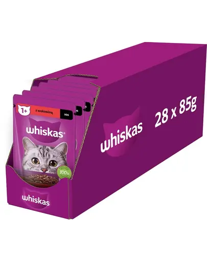 WHISKAS Adult plic 28x85g hrana umeda pentru pisici adulte in sos cu vita