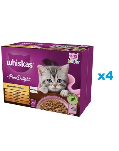 WHISKAS Pure Delight Junior in aspic 48x85g hrana cu pui, curcan, pasare, rata