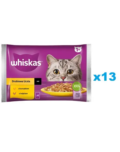 WHISKAS Adult 52x85 g hrana umeda pentru pisici adulte in sos cu: pui, curcan