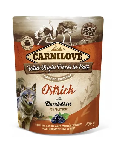 CARNILOVE Pate hrana umeda pentru caini cu strut si mure 300g
