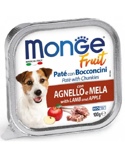 MONGE Fruit Dog Hrana umeda pentru caini, pate cu miel si mar 100g