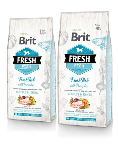 BRIT Fresh Adult Large hrana uscata caini adulti de talie mare, cu peste si dovleac 24 kg (2 x 12 kg)