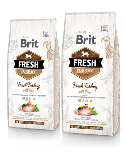 BRIT Fresh Light Fit & Slim hrana uscata caini adulti supraponderali, cu mazare si curcan 24 kg (2 x 12 kg)