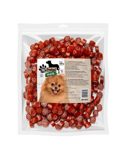 Recompense caini sushi cu rata si cod pentru antrenament MR. PRETZEL 500g