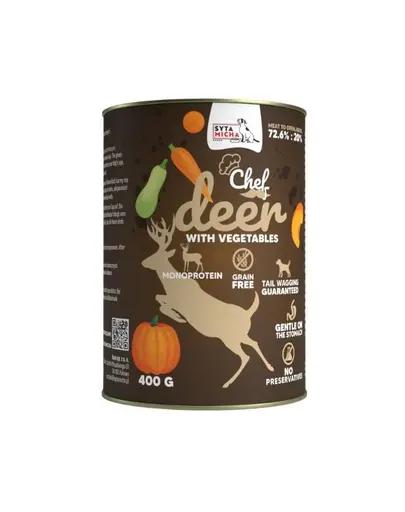 SYTA MICHA Chef Monoprotein hrana umeda pentru caini cu cerb si legume 400 g