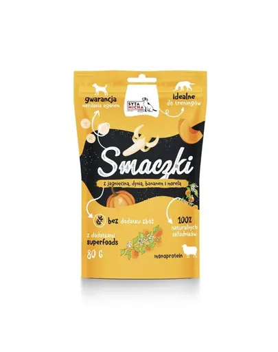 SYTA MICHA Gustari pentru caini cu miel, dovleac, banana si caisa 80 g