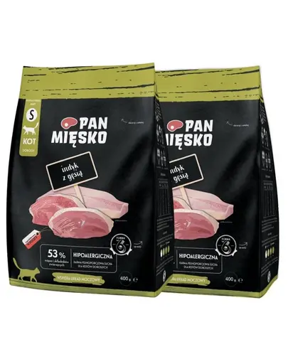 PAN MIESKO Hrana uscata pentru pisici, cu curcan si gasca S 2x400 g