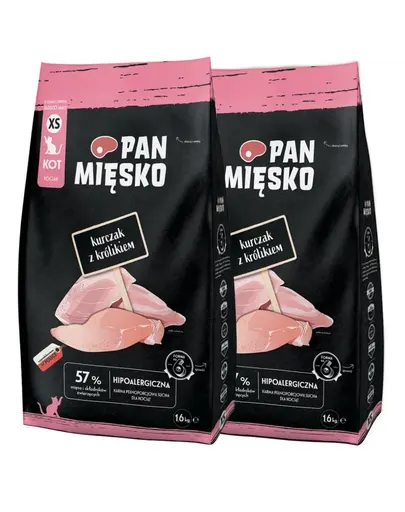 PAN MIESKO Pui cu iepure pentru pisoi hrana uscata crochete XS 2x1,6 kg
