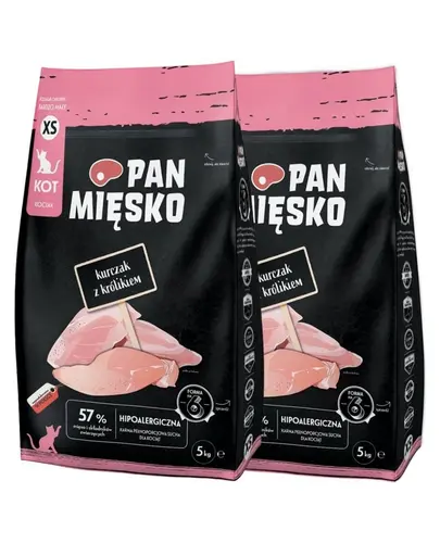 Hrana uscata pisoi hipoalergenica PAN MIESKO 2x5kg pui iepure crocante XS
