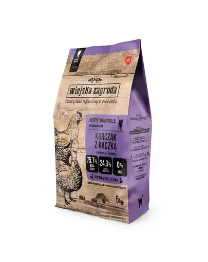 WIEJSKA ZAGRODA Hrana uscata pisica, cu pui si rata 5 kg