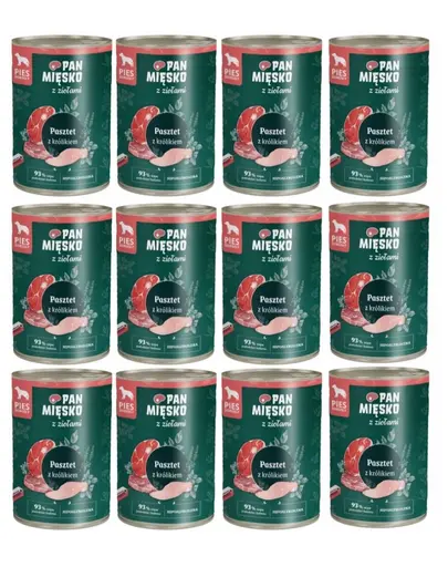 Hrana umeda caini adulti PAN MIESKO pate iepure hipoalergenica cu ierburi 12x400 g