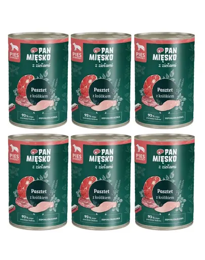 Hrana umeda caini adulti PAN MIESKO pate iepure hipoalergenica cu ierburi 6x400 g