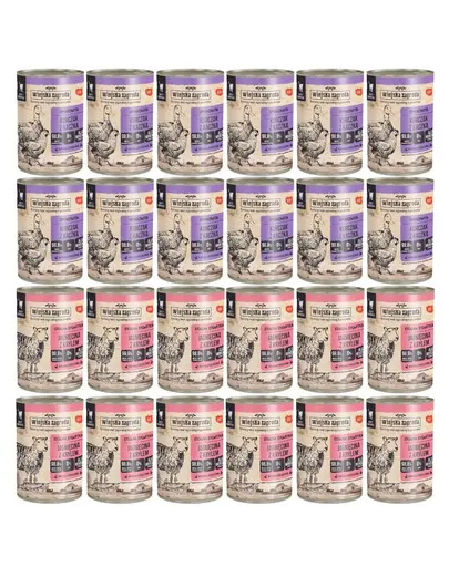 WIEJSKA ZAGRODA Mix de arome Miel cu krill si Pui cu rata pentru pisici 24x400 g
