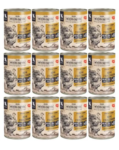 WIEJSKA ZAGRODA Conserva hrana pisoi, cu curcan si pui 12x400g