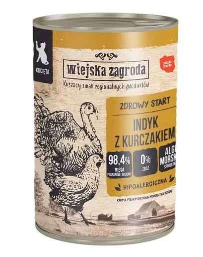 WIEJSKA ZAGRODA Mix de arome pentru pisoi Iepure cu vitel si Curcan cu pui 6x400 g