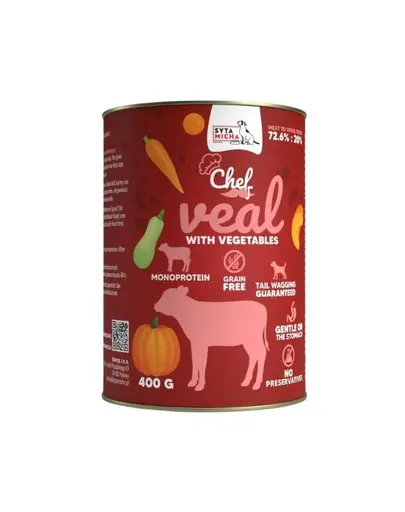 SYTA MICHA Chef Monoprotein hrana umeda pentru caini cu vitel si legume 400 g