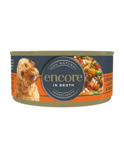 ENCORE Dog Chicken Breast with Beef Liver and Vegetables in Broth piept de pui cu ficat de vita si legume in bulion 156 g