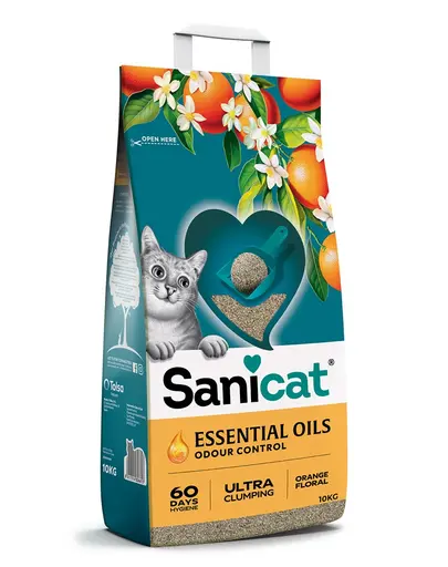 SANICAT Essential Oils Orange floral 10 kg nisip pentru pisici, din bentonita, parfum floral