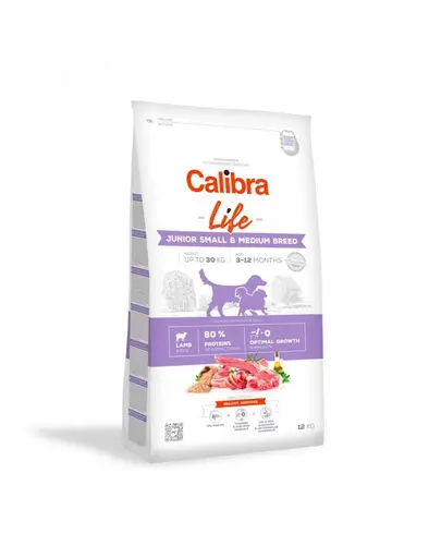Calibra Dog Life Junior Small Medium Breed Lamb hrana cu miel pentru caini tineri de talie mica si medie 2,5 kg