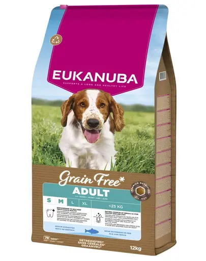 EUKANUBA Grain Free Adult Small Medium Ocean Fish 12 kg hrana uscata Caini adulti rase mici si medii cu peste
