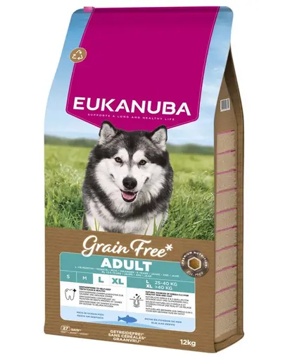 EUKANUBA Grain Free Adult Large Ocean Fish 12 kg hrana Caini adulti rase mari, cu peste