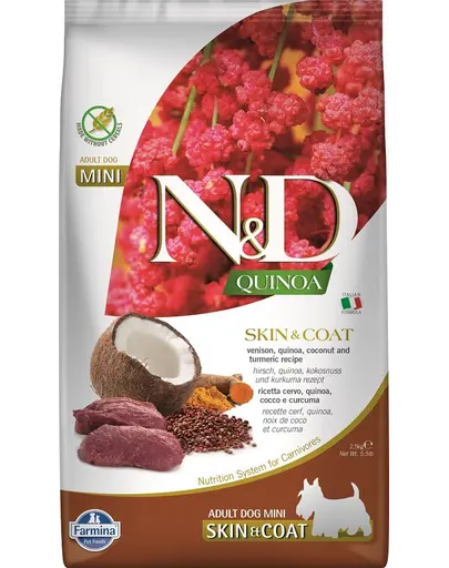 FARMINA N&amp;D Quinoa  Hrana dietetica pentru caini adulti talie mica, cu carne de vanat si nuca de cocos 2,5 kg