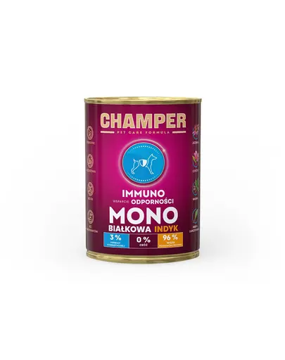CHAMPER Immuno hrana pentru caini, monoproteica 400 g curcan
