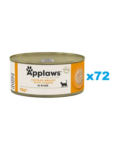 APPLAWS Cat Adult Chicken Breast with Cheese in Broth 72x156 g piept pui cu branza, hrana pisica