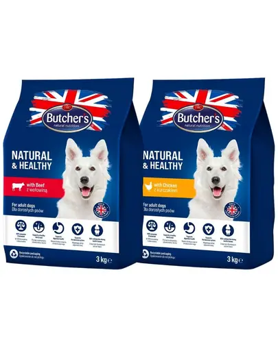 BUTCHER'S Natural&Healthy hrana arome mixte pentru caini 2 x 3 kg cu pui si vita