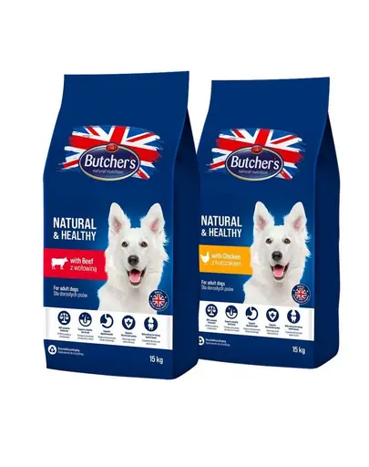 BUTCHER'S Natural&Healthy mix arome mancare caine 2 x 15 kg pui si vita