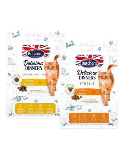 BUTCHER'S Functional Cat Indoor cu pasare 800 g + Sensitive cu pui 800 g