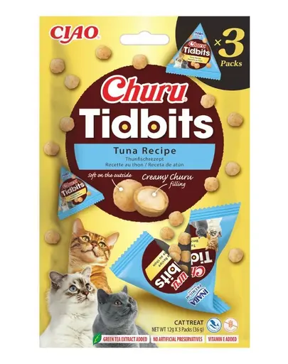 INABA Cat Churu Tidbits Reteta cu Ton 3×12 g gustari moi si cremoase cu ton pentru pisici