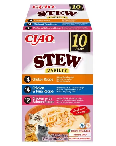 INABA Cat Ciao Stew Creamy Variety 10x40g mix gustari cu pui, ton si somon in sos cremos