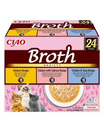 INABA Cat Ciao Broth Variety 24x40 g Mix de bulion cu pui, somon si ton pentru pisici