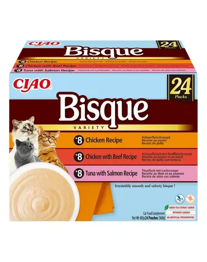 INABA Cat Ciao Bisque Variety 24×40 g Mix de supe crema cu pui, vita si peste pentru pisici