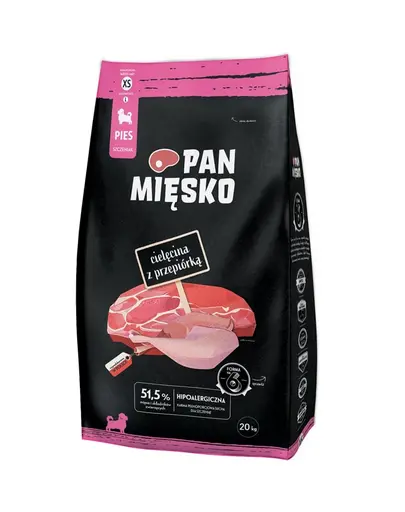 PAN MIESKO Hrana uscata cu vitel si prepelita pentru catei XS 20 kg