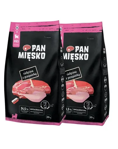 PAN MIESKO Hrana uscata cu vitel si prepelita pentru catei XS 2x20 kg