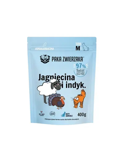 PAKA ZWIERZAKA Hrana uscata cu miel si curcan pentru pisici marimea M 400 g