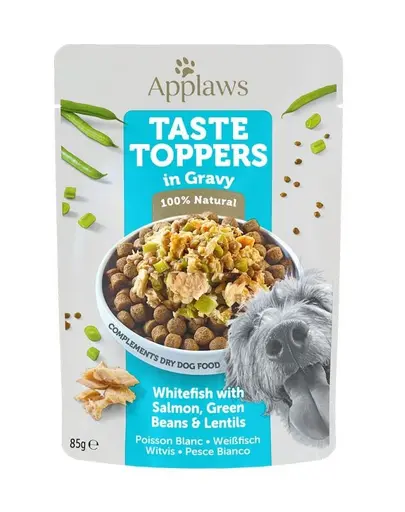 APPLAWS Taste Toppers peste alb, somon in gelatina 85g pentru caini