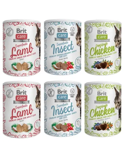 BRIT Care Snack Superfruits Mix 6x100 g gustari pentru pisici cu pui, insecte si miel fara cereale