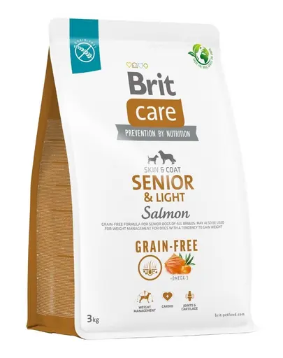 BRIT Care Grain-free Senior&Light 3 kg Hrana uscata pentru caini seniori si cu tendinta de ingrasare, cu somon