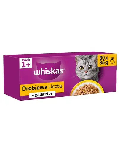 WHISKAS Adult plic 80x85 g Deliciu pasare pentru pisici in jeleu, bucati cu pui, rata, pasare si curcan