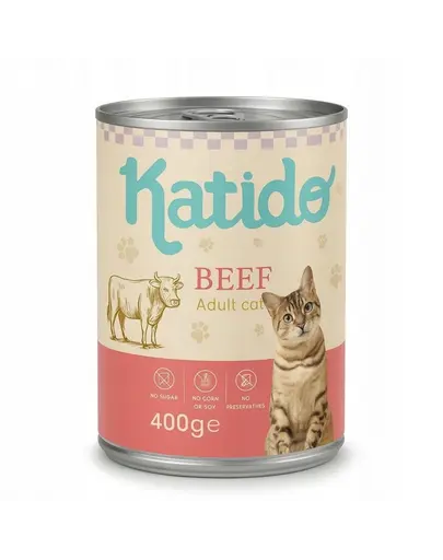KATIDO Adult Cat Beef 400 g conserva pisici cu vita cu ulei de somon