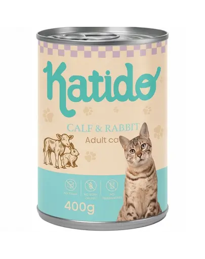 KATIDO Adult Cat Veal and Rabbit 400 g vitel si iepure cu ulei de somon hrana pisici