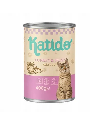 KATIDO Adult Cat Turkey and Tuna 400 g curcan si ton cu ulei de somon conserva pisici