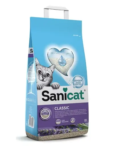 SANICAT Classic Lavender Nisip mineral pentru pisici cu parfum de lavanda 8 L