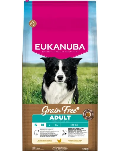 EUKANUBA Grain Free Adult Small & Medium Chicken Hrana fara cereale pentru caini adulti de talie mica si medie cu carne de pui 12 kg
