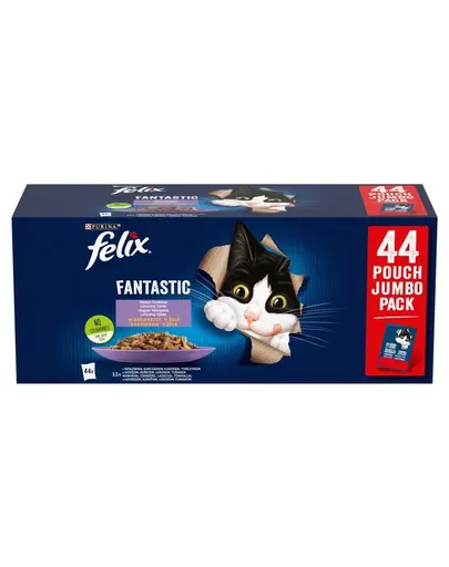 Hrana umeda pentru pisici adulte mix FELIX Fantastic 44x85 g vita, pui, somon si ton in gelatina