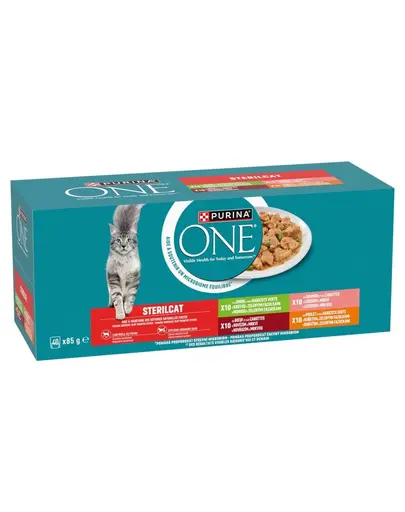 PURINA ONE Sterilcat 40x85 g curcan, vita, somon si pui, hrana umeda pentru pisici sterilizate