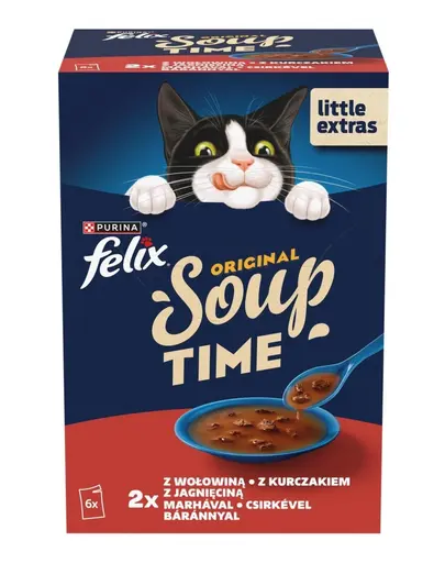 FELIX Original Soup cu vita, pui si miel, hrana pisici 6x48 g